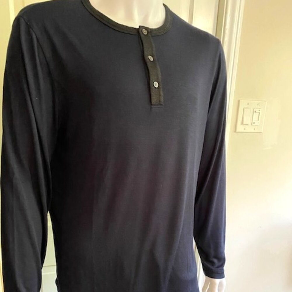 Men's Theory Navy Henley Long Sleeve Shirt XL